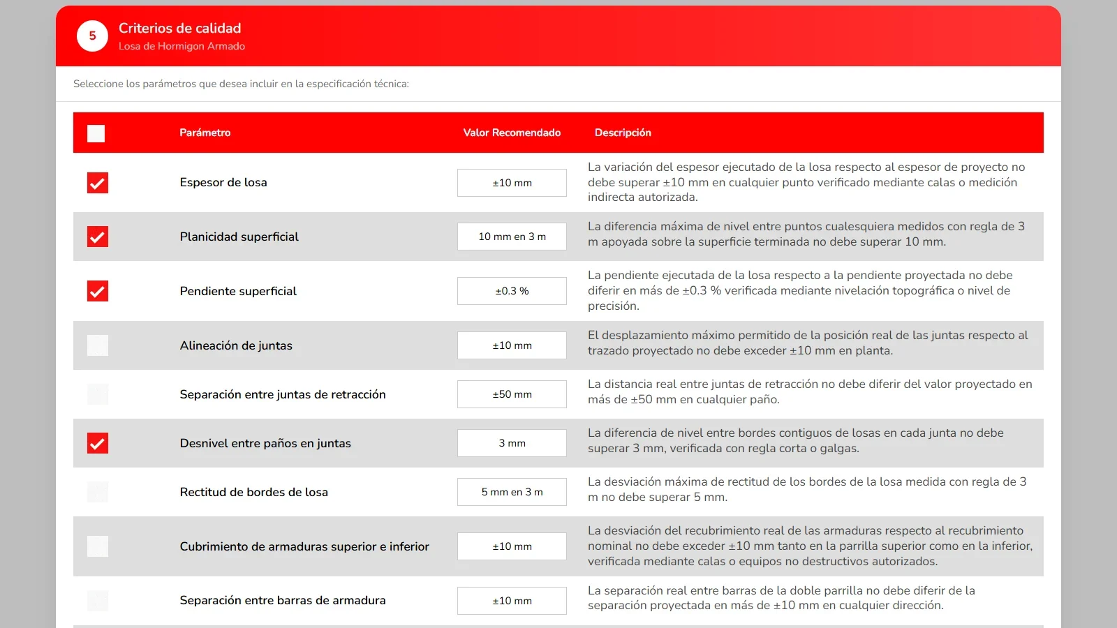 Paso 5: criterios de calidad con tolerancias y métodos de verificación