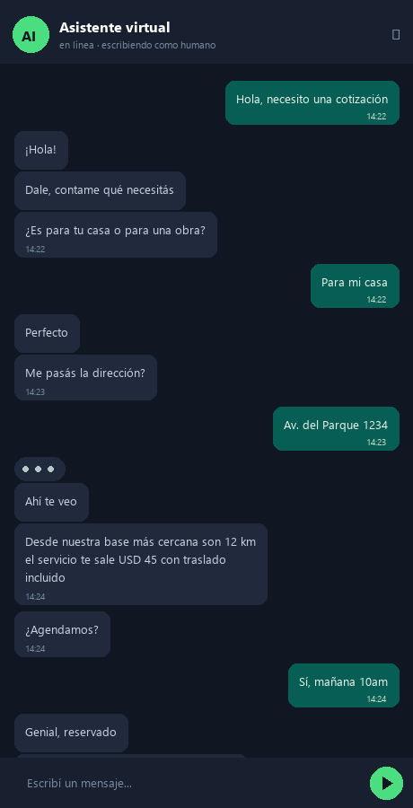 Un chatbot que conversa como humano. Responde, espera, clarifica — sin que el c…