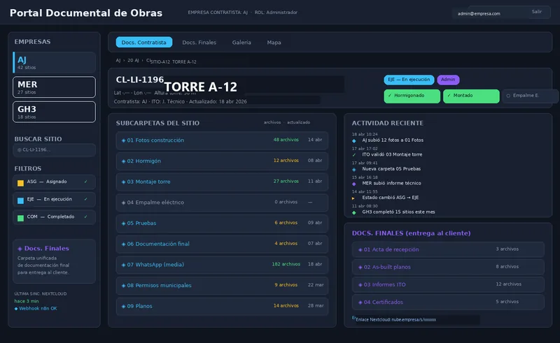 Un portal web donde toda la documentación de tus obras vive junto al mapa — sin…